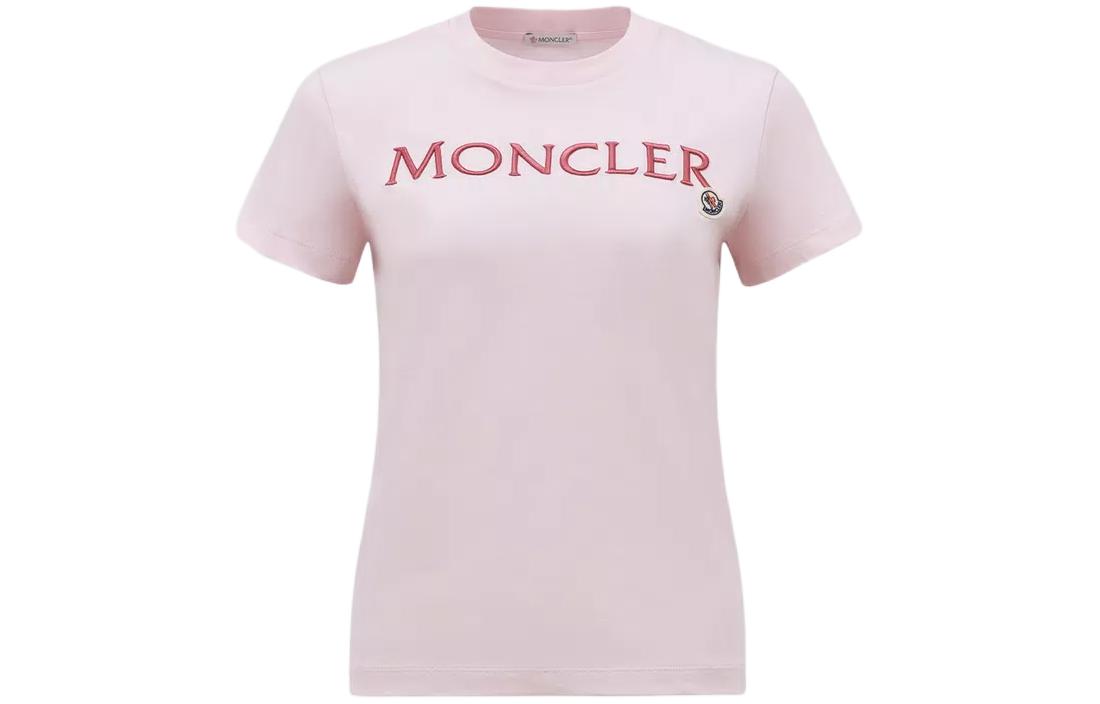 (Women) Moncler  Pink Embroidered Logo Crewneck Fitted Short Sleeve T-Shirt J10938C00006829HP50B