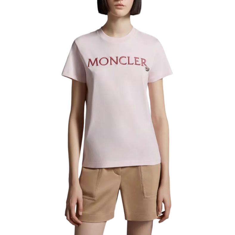 Shop (W) Camiseta Ajustada Rosa de Manga Corta con Logo Bordado Moncler. J10938C00006829HP50B
