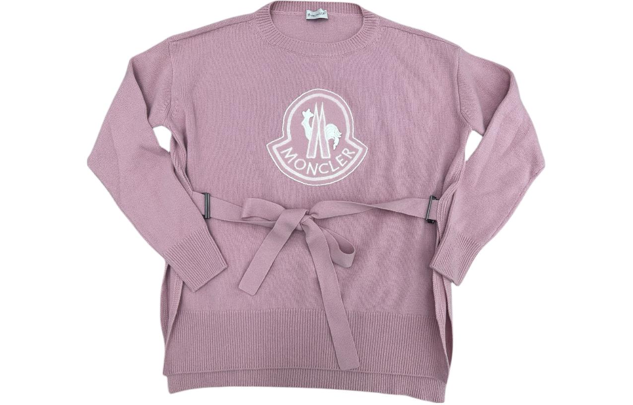 (Women) Moncler  Pink Knit Sweater with Tie Detail and Logo. D209390505529489X514