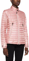 Shop (Women) Moncler Pink Slim Fit Puffer Jacket with Zip and Stand Collar. J10981A00013539YL53A