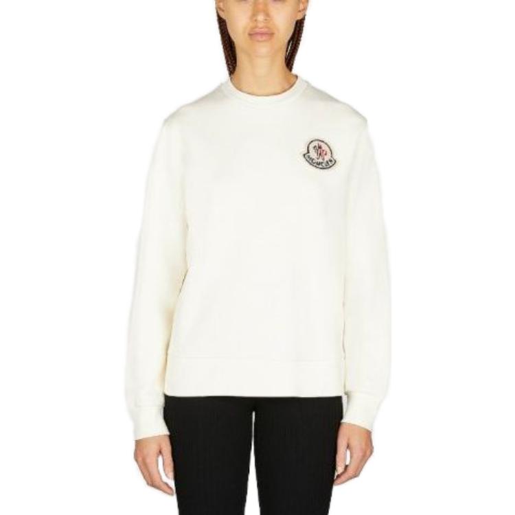 Lookbook (W) 몽클레어 플레인 크루넥 풀오버 긴팔 스웨터 오프 화이트. 8G00027899TR034