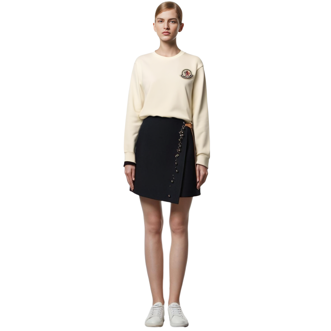 Sizing (W) 몽클레어 플레인 크루넥 풀오버 긴팔 스웨터 오프 화이트. 8G00027899TR034