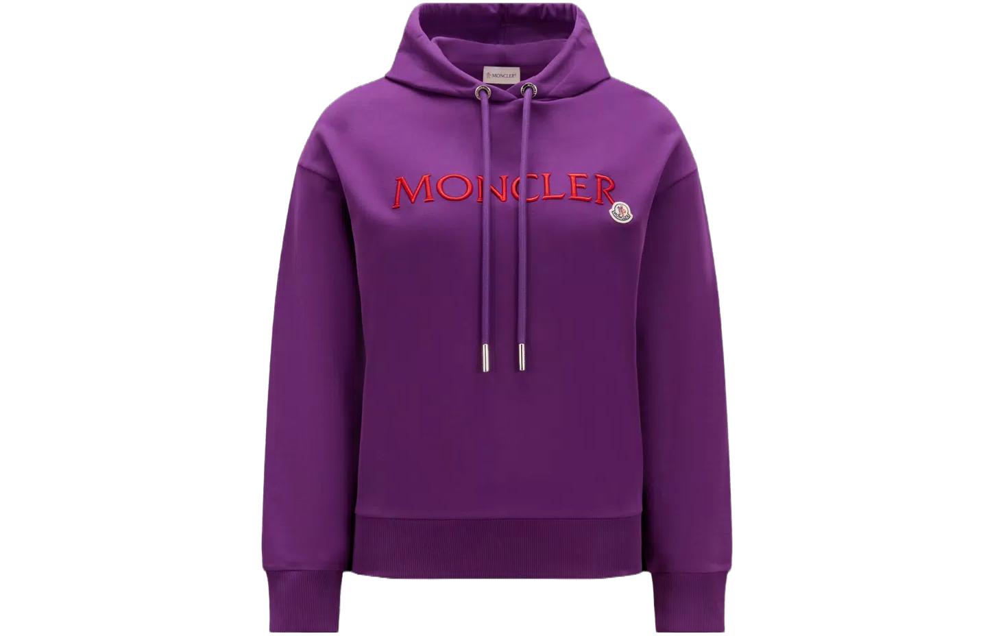 (Women) Moncler  Purple Embroidered Logo Hoodie Pullover Long Sleeve Sweatshirt. I20938G0002689A1K63B