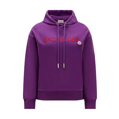 (Women) Moncler Purple Embroidered Logo Hoodie Pullover Long Sleeve Sweatshirt. I20938G0002689A1K63B