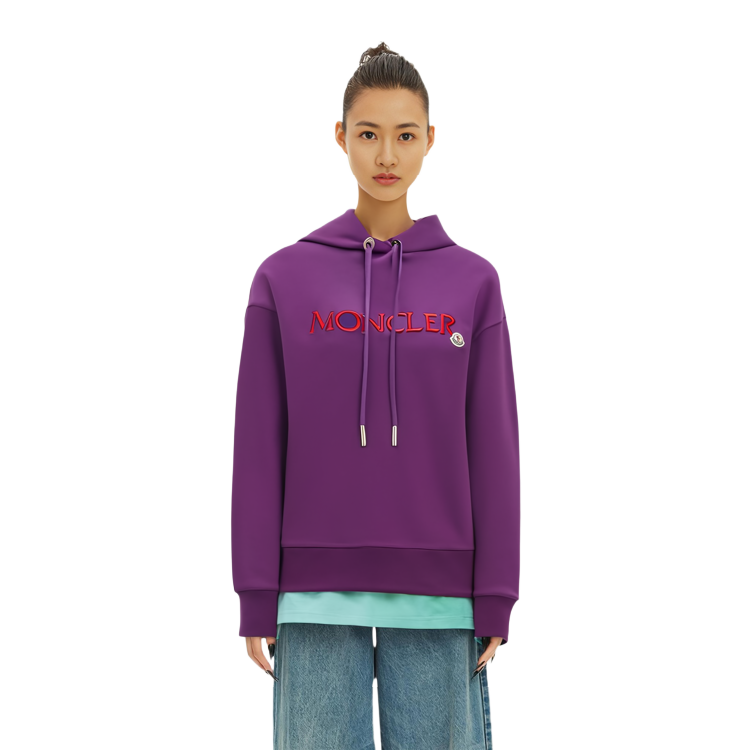 Details for (W) Sudadera Moncler Morada con Logo Bordado de Manga Larga y Capucha. I20938G0002689A1K63B