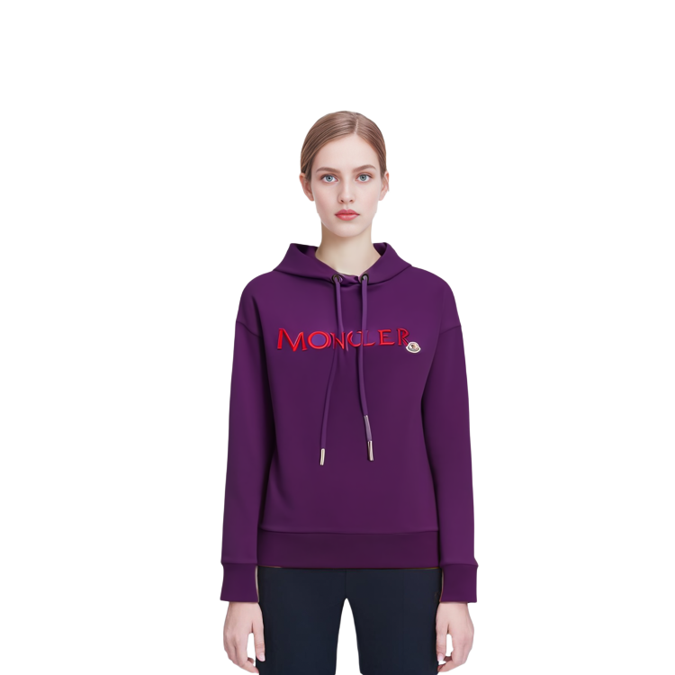 Cheap (W) Sudadera Moncler Morada con Logo Bordado de Manga Larga y Capucha. I20938G0002689A1K63B