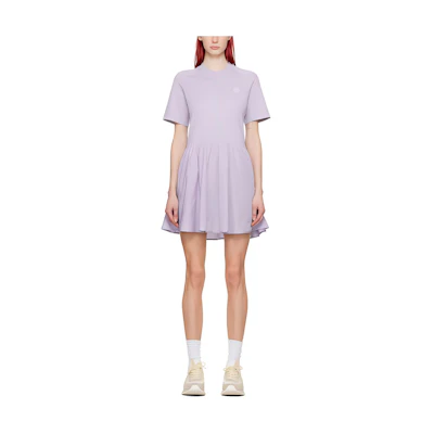 (Women) Moncler Purple Short Sleeve Logo Print Pleated Short Dress. J10938I0001989A1K61A