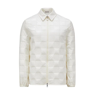 (Women) Moncler Quilted Check Pattern Textured Zip Long Sleeve Shirt White J20932F00004788LM034