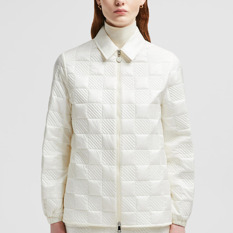 Shop (W) Moncler 白色菱格纹纹理拉链长袖衬衫 J20932F00004788LM034