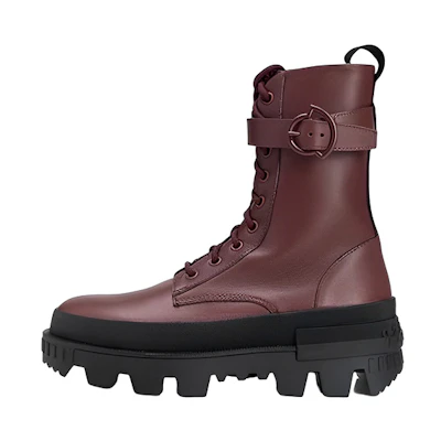 (W) Moncler 'Red Brown Leather Fashion Lace-Up Booties'