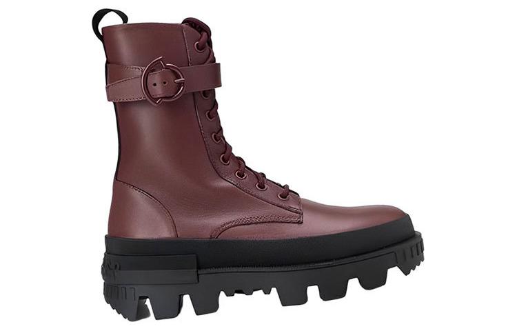 Shop Moncler盟可睐 牛皮 時尚 系帶 短靴 女款 紅棕色