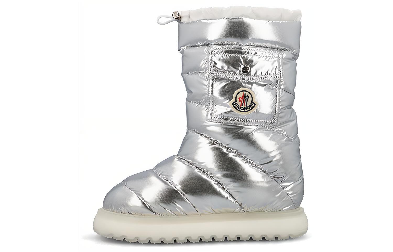 Buy Moncler盟可睐 亮片皮 圓頭套筒平跟 短筒 雪靴 女款 銀色