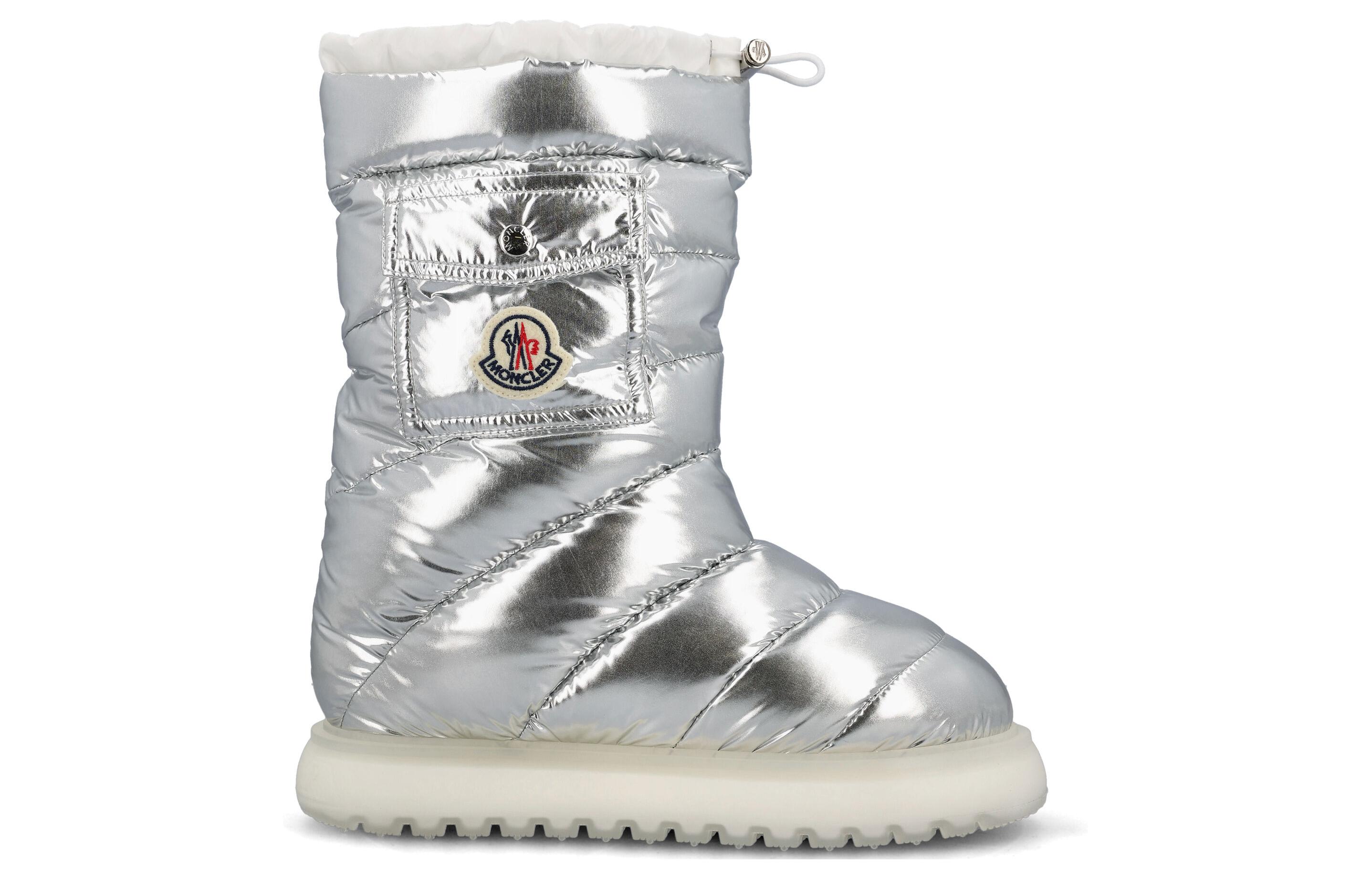 Order Moncler盟可睐 亮片皮 圓頭套筒平跟 短筒 雪靴 女款 銀色