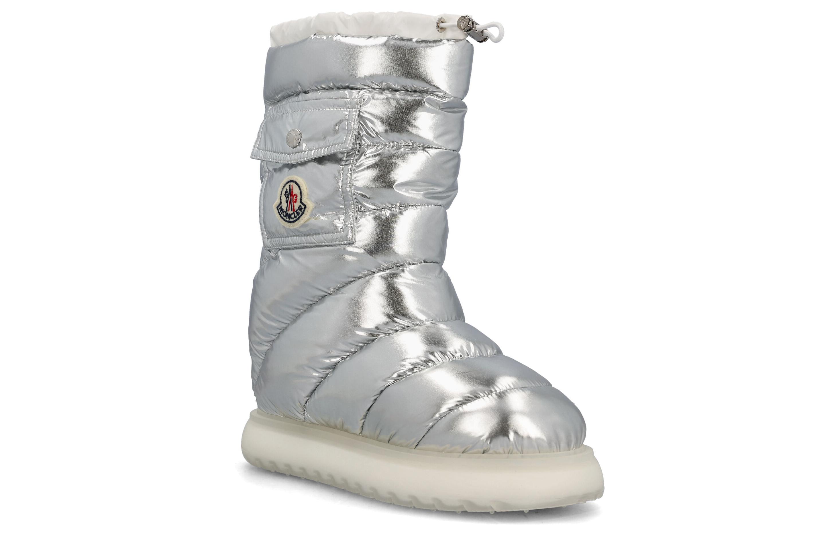 Lookbook Moncler盟可睐 亮片皮 圓頭套筒平跟 短筒 雪靴 女款 銀色