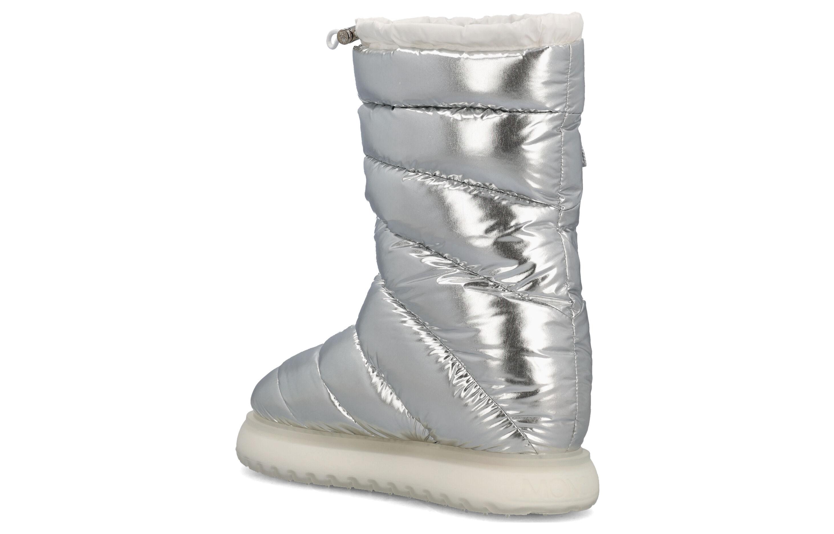 Shop (W) Moncler 'Sepatu Boot Salju Pendek Sequin Silver Hak Datar Ujung Bulat' 4H00070M3668M93