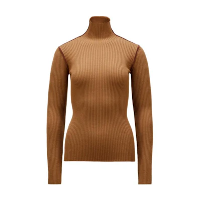 (Women) Moncler Solid Color High-Neck Pullover Sweater Brown J20939F00007M1131238