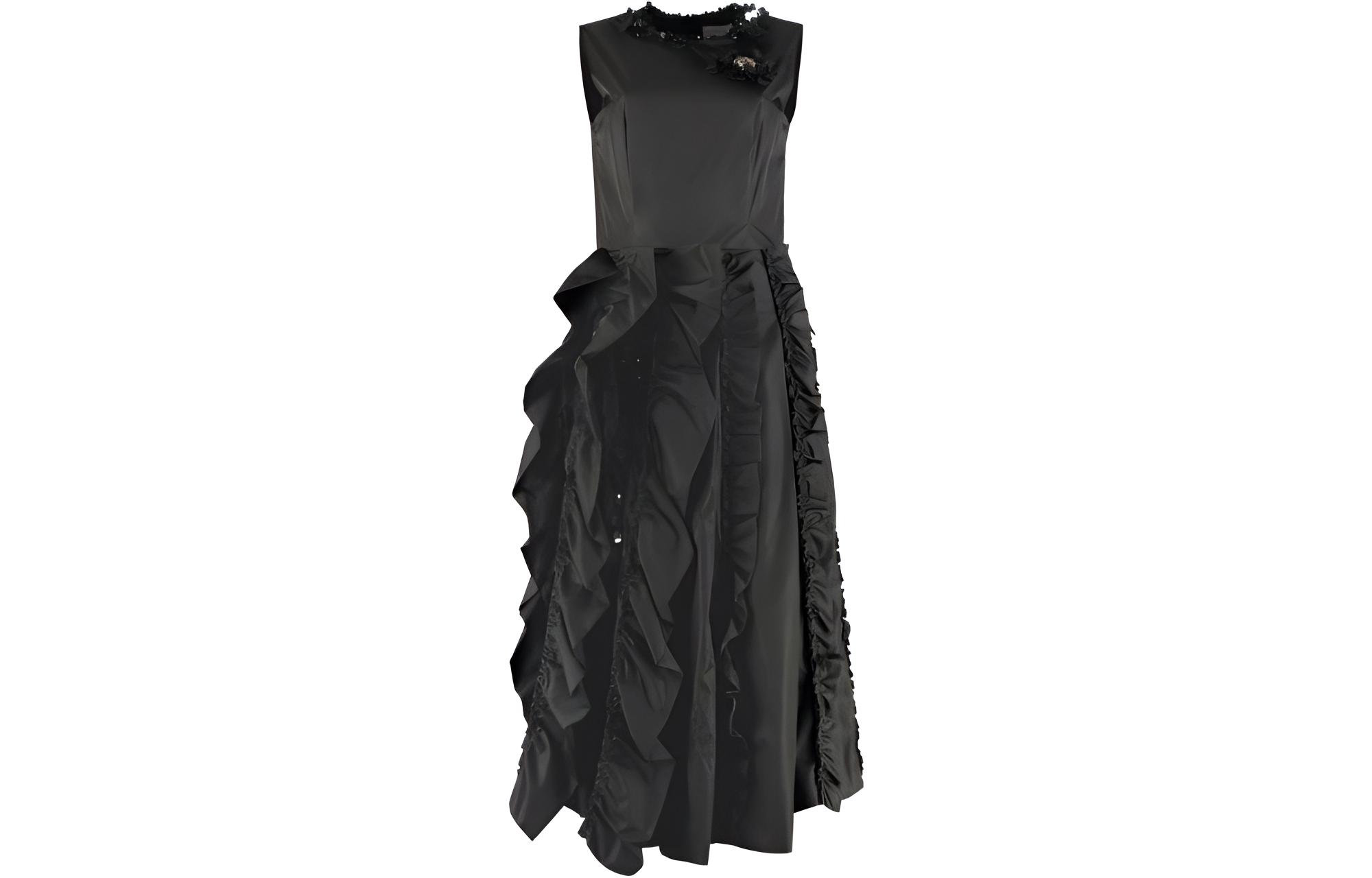 (Women) Moncler  Solid Color Ruffle Sleeveless Dress. 681048054155999