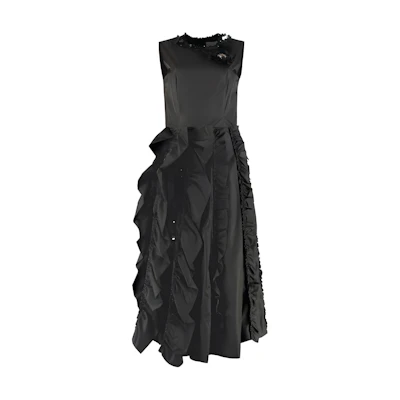 (Women) Moncler Solid Color Ruffle Sleeveless Dress. 681048054155999