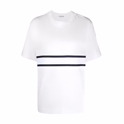 (Women) Moncler SS23 Logo Stripe Print Crewneck T-Shirt in White. I10938C00027829HP033