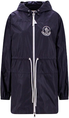 (Women) Moncler SS23 Navy Hooded Jacket with Logo Print and Drawstring Waist. 1A00123539ZD778 Order (Women) Moncler SS23 Navy Hooded Jacket with Logo Print and Drawstring Waist. 1A00123539ZD778