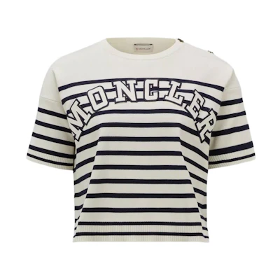 (Women) Moncler Striped Letter Crewneck Slim Fit Short-Sleeve T-Shirt Multicolor J10939C00006M1367P07