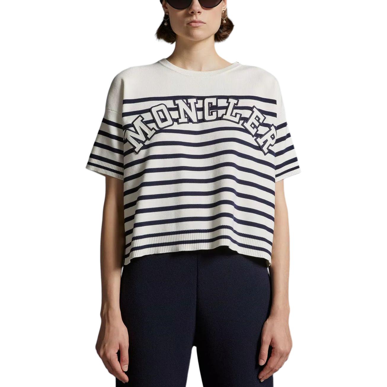 (Women) Moncler  Striped Letter Crewneck Slim Fit Short-Sleeve T-Shirt Multicolor J10939C00006M1367P07 圖 3