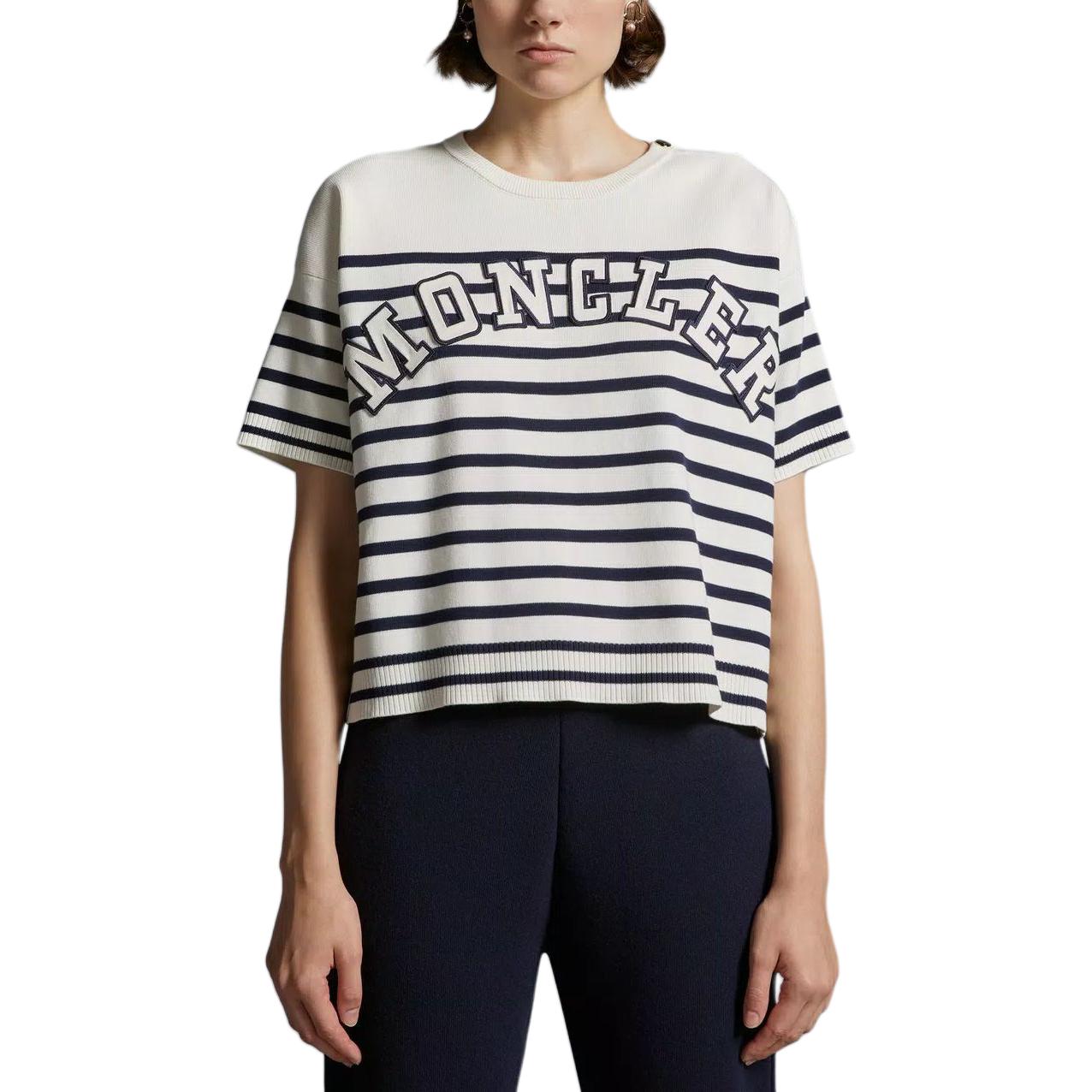 (Women) Moncler  Striped Letter Crewneck Slim Fit Short-Sleeve T-Shirt Multicolor J10939C00006M1367P07 圖 4