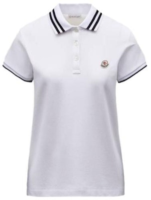 (Women) Moncler Striped Logo Patch Embroidered Short Sleeve Polo Shirt Optical White J10938A0000984720001 Order (Women) Moncler Striped Logo Patch Embroidered Short Sleeve Polo Shirt Optical White J10938A0000984720001