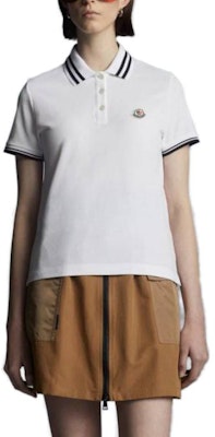 (Women) Moncler Striped Logo Patch Embroidered Short Sleeve Polo Shirt Optical White J10938A0000984720001 Lookbook (Women) Moncler Striped Logo Patch Embroidered Short Sleeve Polo Shirt Optical White J10938A0000984720001