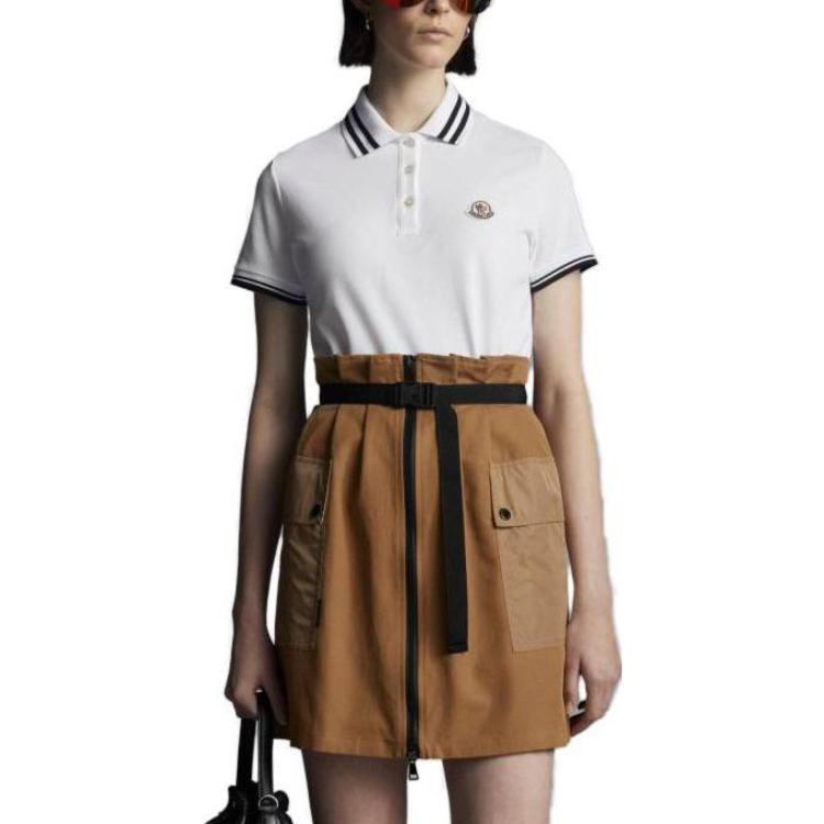 Purchase (Women) Moncler  Striped Logo Patch Embroidered Short Sleeve Polo Shirt Optical White J10938A0000984720001