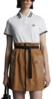 (Women) Moncler Striped Logo Patch Embroidered Short Sleeve Polo Shirt Optical White J10938A0000984720001 Purchase (Women) Moncler Striped Logo Patch Embroidered Short Sleeve Polo Shirt Optical White J10938A0000984720001
