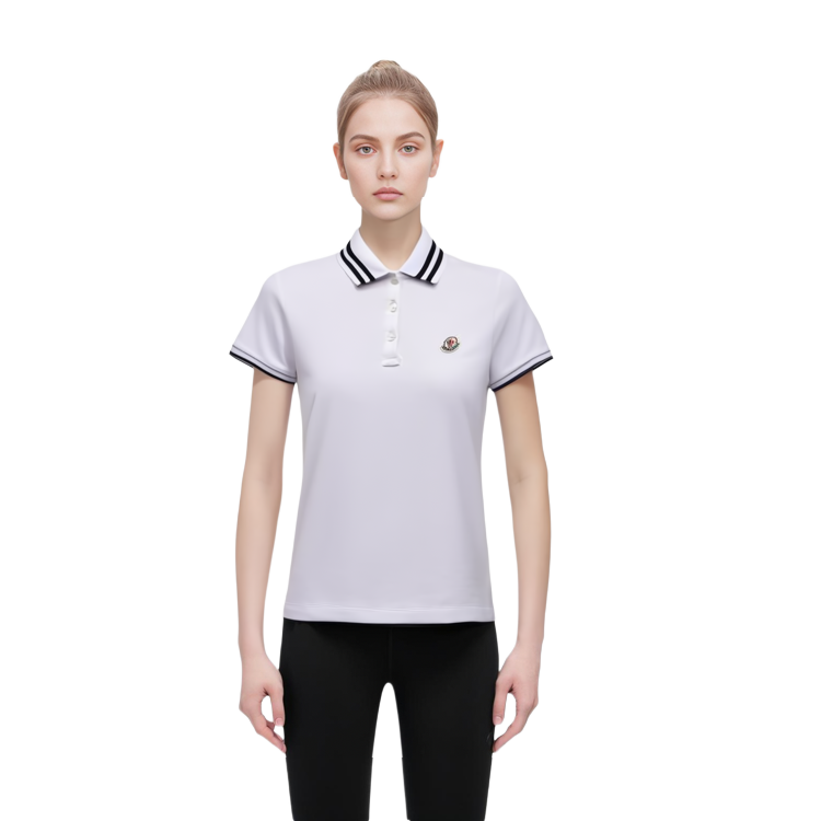 Details for (Women) Moncler  Striped Logo Patch Embroidered Short Sleeve Polo Shirt Optical White J10938A0000984720001