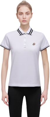 (Women) Moncler Striped Logo Patch Embroidered Short Sleeve Polo Shirt Optical White J10938A0000984720001 Details for (Women) Moncler Striped Logo Patch Embroidered Short Sleeve Polo Shirt Optical White J10938A0000984720001