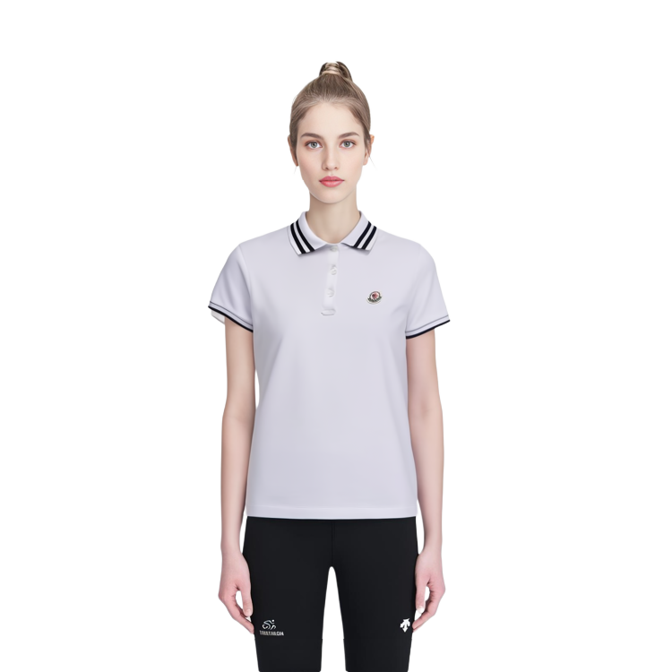 Sizing (Women) Moncler  Striped Logo Patch Embroidered Short Sleeve Polo Shirt Optical White J10938A0000984720001