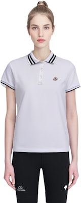 (Women) Moncler Striped Logo Patch Embroidered Short Sleeve Polo Shirt Optical White J10938A0000984720001 Sizing (Women) Moncler Striped Logo Patch Embroidered Short Sleeve Polo Shirt Optical White J10938A0000984720001
