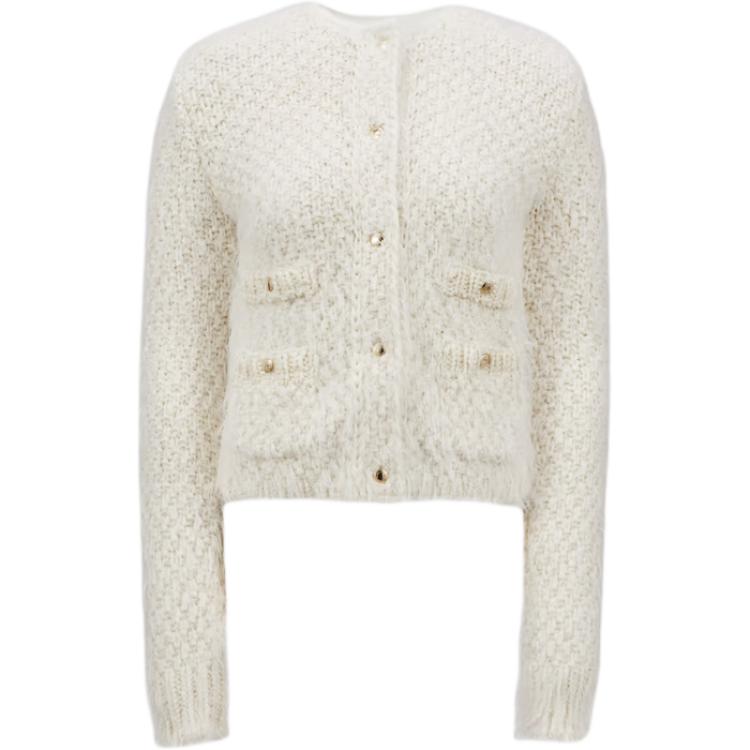 (Women) Moncler  White Button-Up Cardigan Crewneck Knitted Sweater Long Sleeve. J20939B00007M4392034