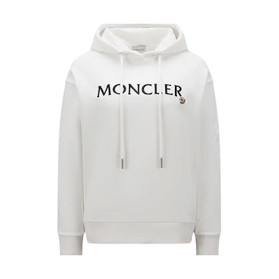 (Women) Moncler White Cotton Embroidered Loose Fit Hoodie Sweatshirt I10938G00016899WC033