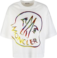 (Women) Moncler White Cotton T-Shirt with Colorful Logo Print Casual Design. I10938C00026899SP033 (Women) Moncler White Cotton T-Shirt with Colorful Logo Print Casual Design. I10938C00026899SP033