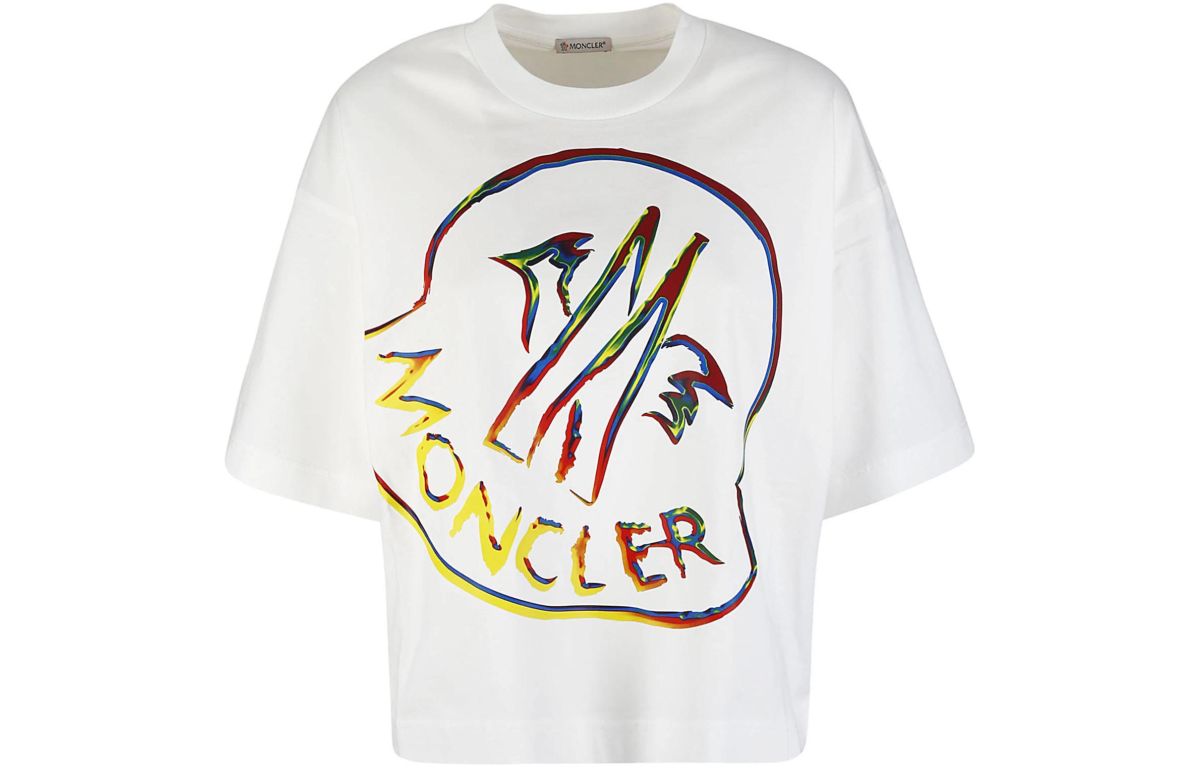 Order (W) Moncler 白色棉質T恤 彩色Logo印花 休閒設計 I10938C00026899SP033