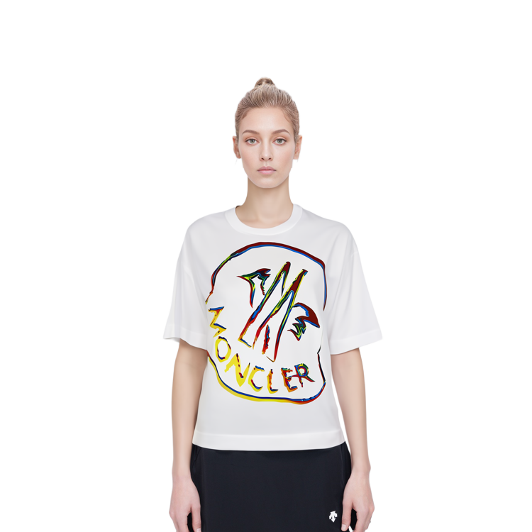 Shop (W) Moncler 白色棉質T恤 彩色Logo印花 休閒設計 I10938C00026899SP033