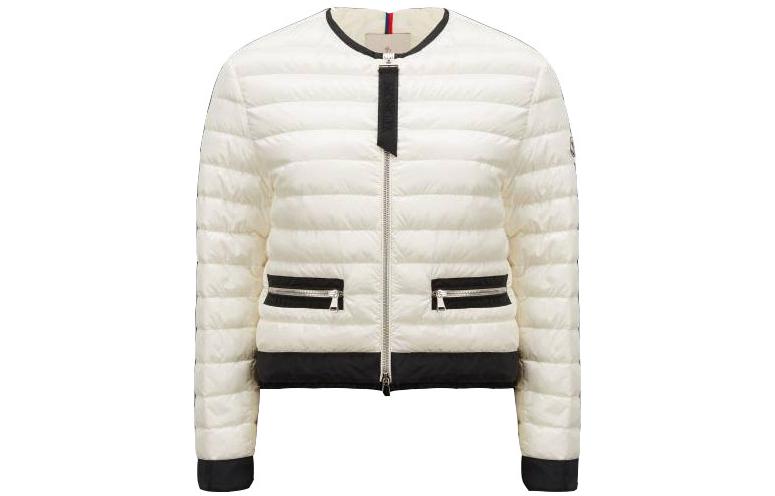Order (W) Moncler Jaket Pendek Putih Zip-Up dengan Trim Garis SS23. I10931A00089595ZZ034