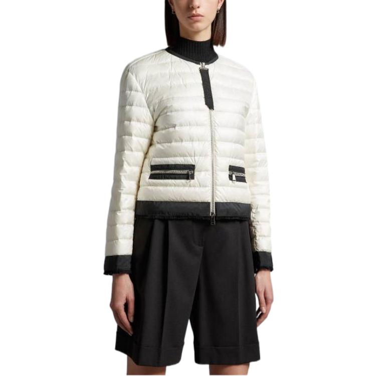 Purchase (W) Moncler Jaket Pendek Putih Zip-Up dengan Trim Garis SS23. I10931A00089595ZZ034