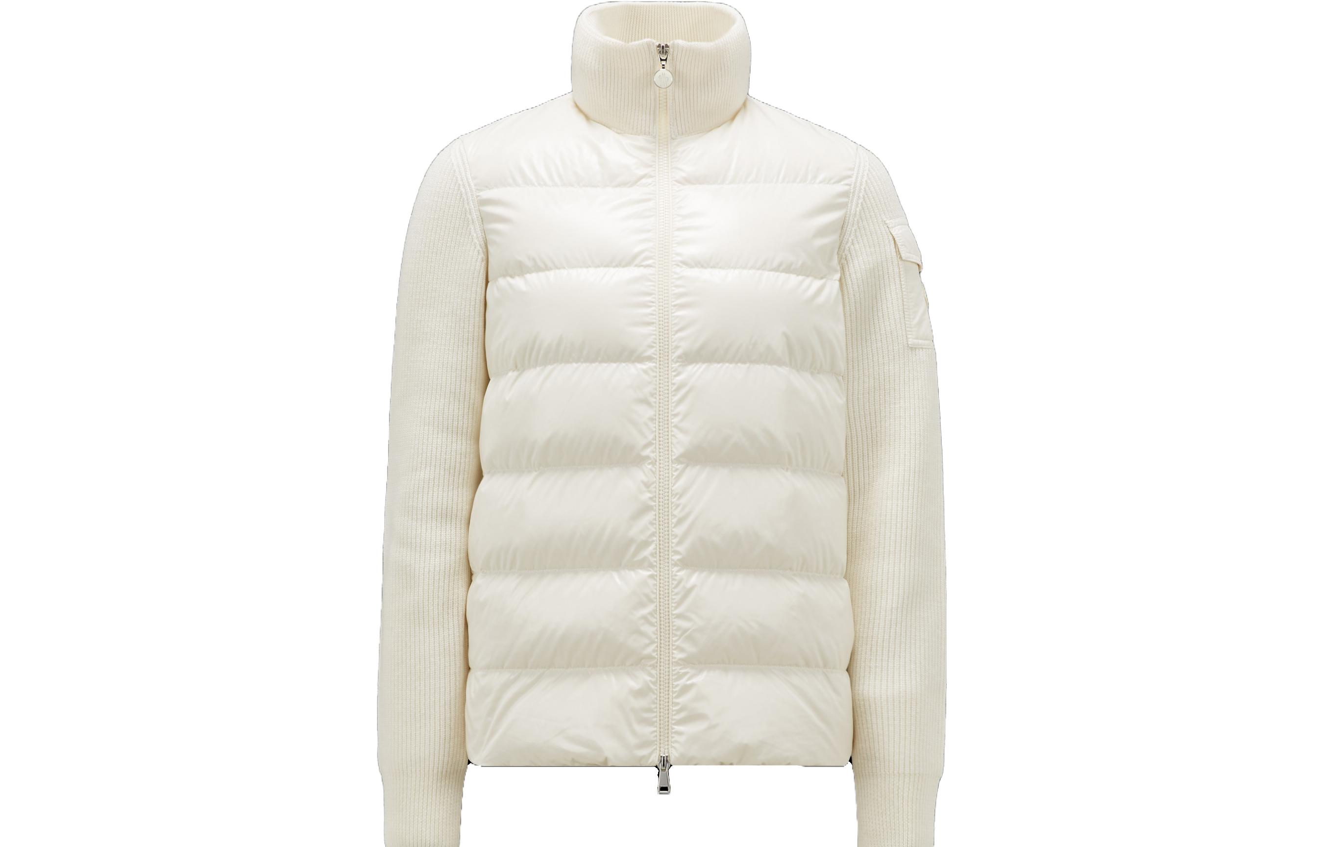 (Women) Moncler  White Down Cardigan Jacket - Ski Season, Solid High Collar. I20939B00020M1131030