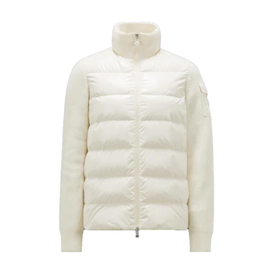 (Women) Moncler White Down Cardigan Jacket - Ski Season, Solid High Collar. I20939B00020M1131030