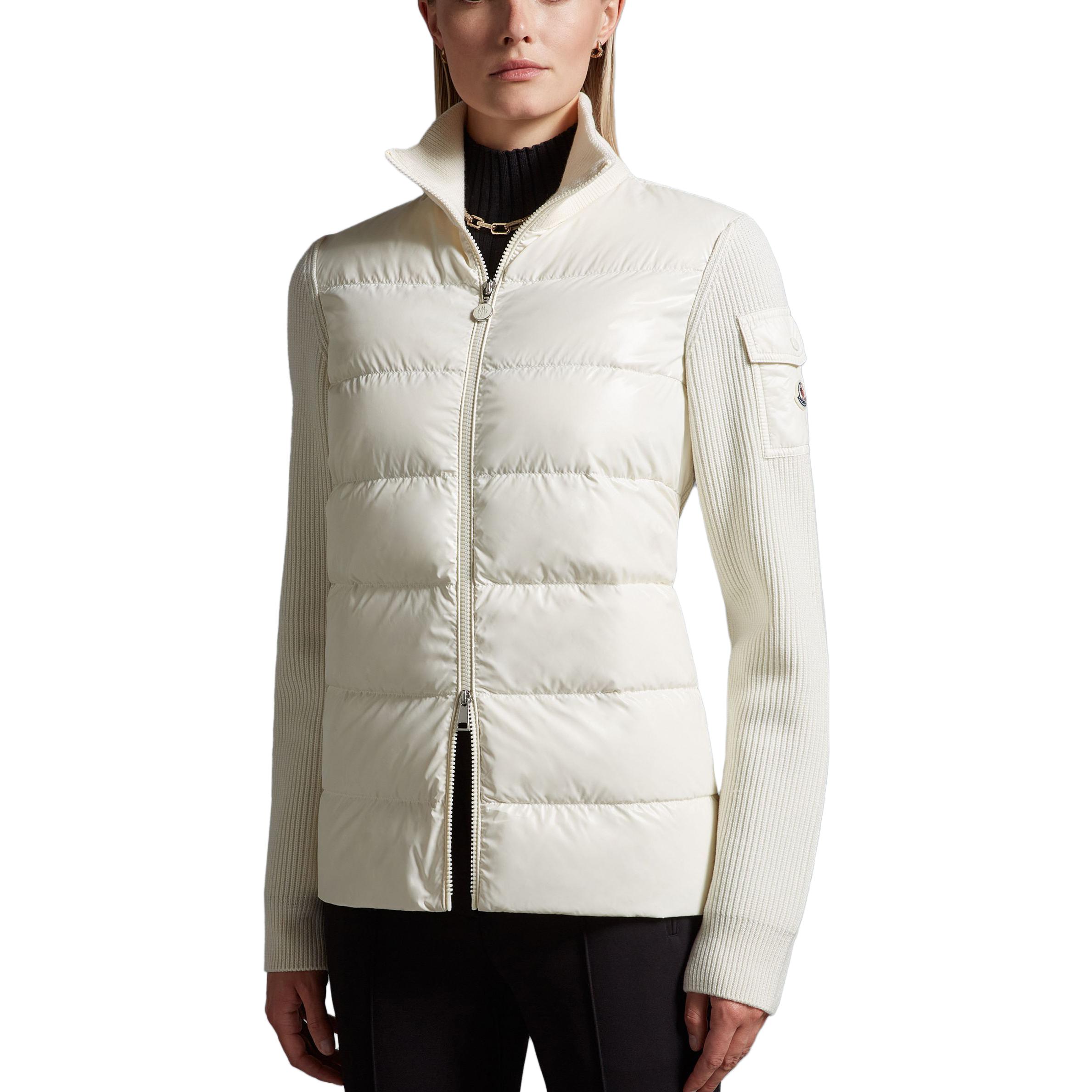 Lookbook (W) Chaqueta Cárdigan Moncler Blanca - Temporada de Esquí, Cuello Alto Sólido. I20939B00020M1131030