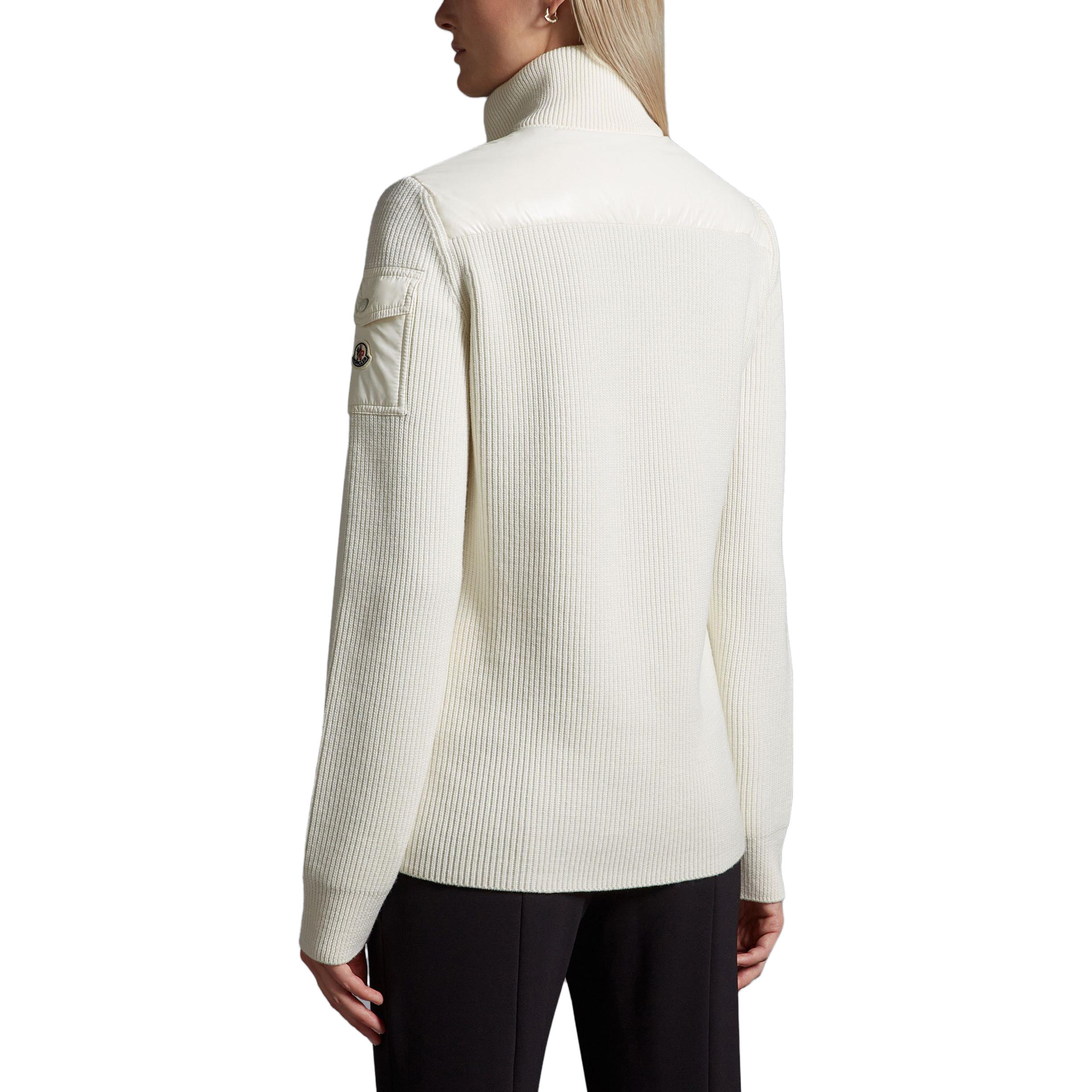 Shop (W) Chaqueta Cárdigan Moncler Blanca - Temporada de Esquí, Cuello Alto Sólido. I20939B00020M1131030