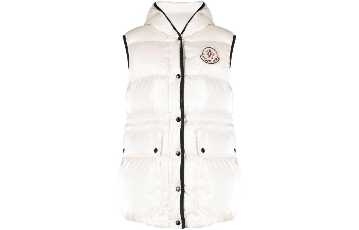 Order (W) Rompi Tanpa Lengan Moncler Putih dengan Logo Patch. I20931A00053596T2