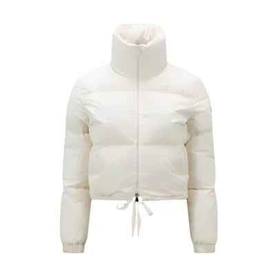 (Women) Moncler White High-Neck Zipper Logo Embossed Down Jacket I20931A0020259771S00