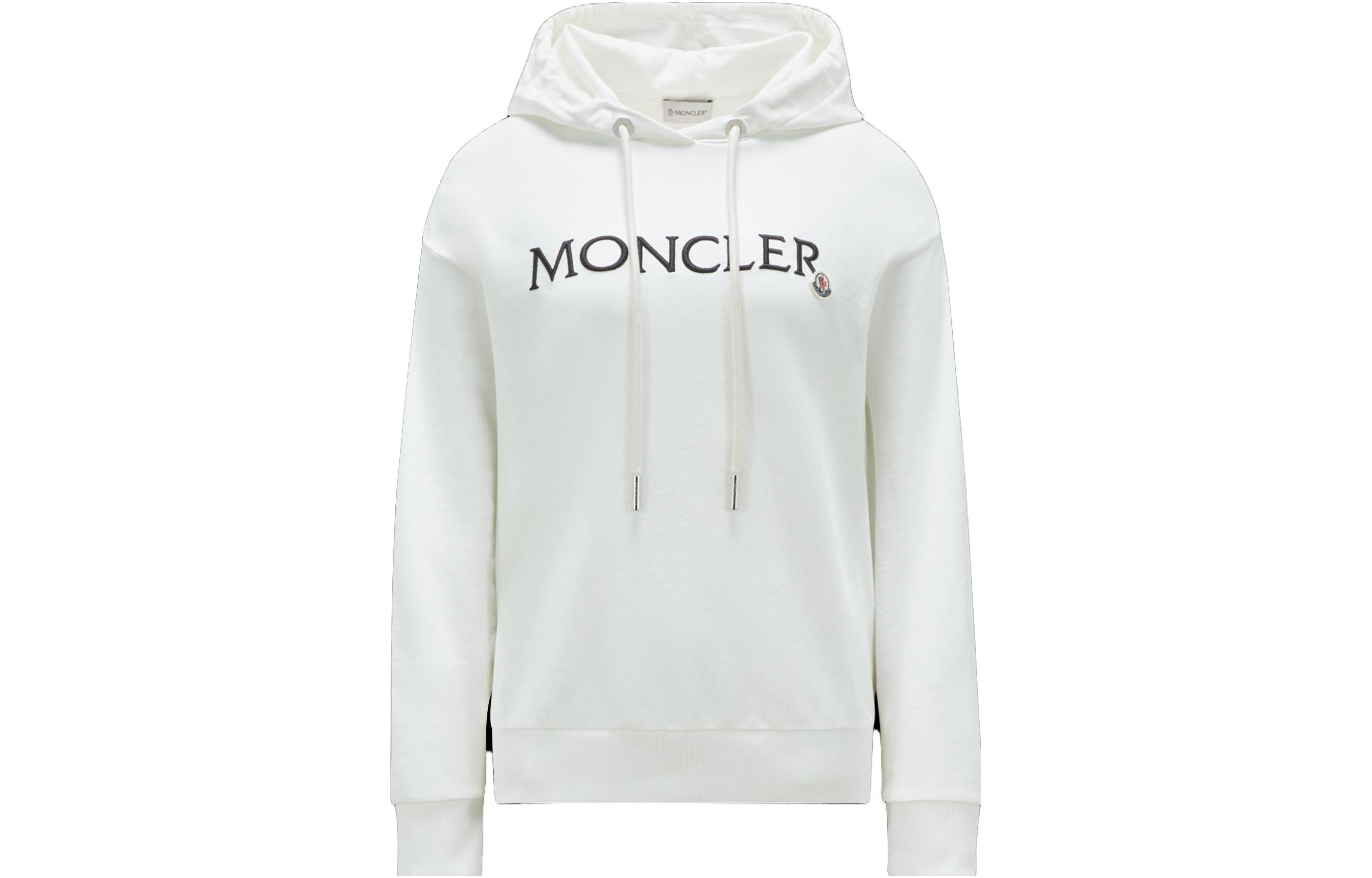 (Women) Moncler  White Hoodie with Letter Embroidery and Drawstring. I20938G0002689A1K034