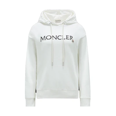 (Women) Moncler White Hoodie with Letter Embroidery and Drawstring. I20938G0002689A1K034